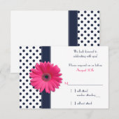 Trouw RSVP kaart Navy wit gestippeld roze madelief (Voorkant / Achterkant)