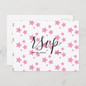 Trouw RSVP kaart | Roze sterren script briefkaart (Voorkant / Achterkant)