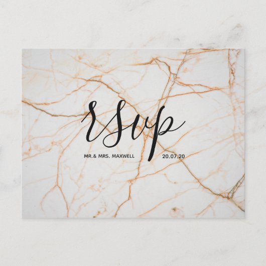 Trouw RSVP kaart | White Gold Marble Script (Voorkant)