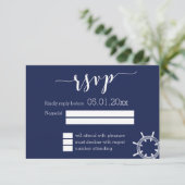 Trouw RSVP-kaarten in marineblauw met rad RSVP Kaartje (Staand voorkant)