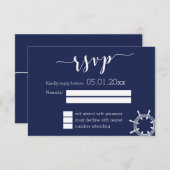 Trouw RSVP-kaarten in marineblauw met rad RSVP Kaartje (Voorkant / Achterkant)