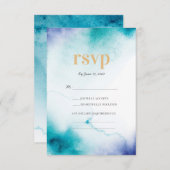 Trouw RSVP kaarten met turkoois waterverf (Voorkant / Achterkant)