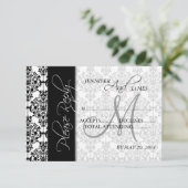 Trouw RSVP Kaarten Zwart Damast 5 Monogram (Staand voorkant)