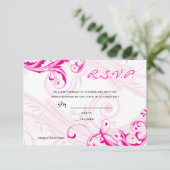 Trouw RSVP Magenta Klassieke Scroll Fleurish Kaart (Staand voorkant)