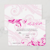 Trouw RSVP Magenta Klassieke Scroll Fleurish Kaart (Voorkant / Achterkant)