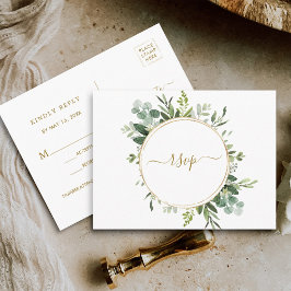 Trouw-RSVP met botanische gouden cirkelkrans Uitnodiging Briefkaart