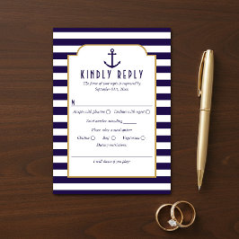 Trouw-RSVP met marineblauw, wit en ankerstreep RSVP Kaartje