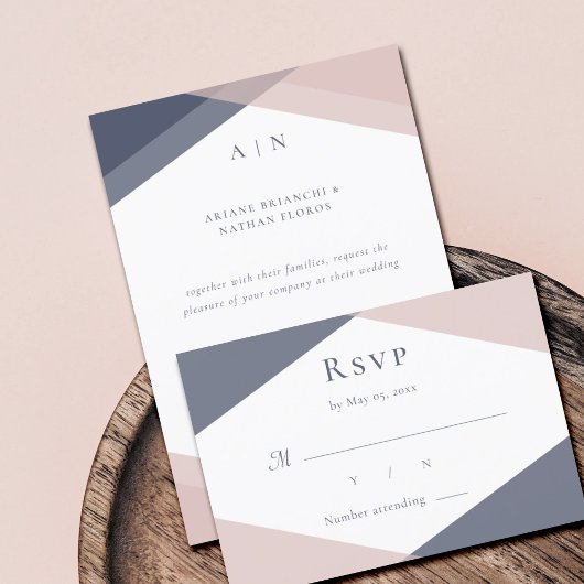 Trouw-RSVP met modern monogram en geometrische Nav Kaart
