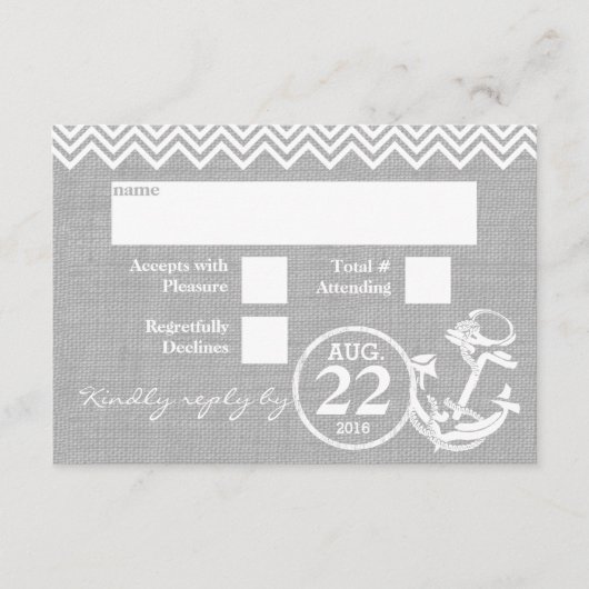 Trouw-RSVP met nautisch anker en zigzag RSVP Kaartje (Voorkant)