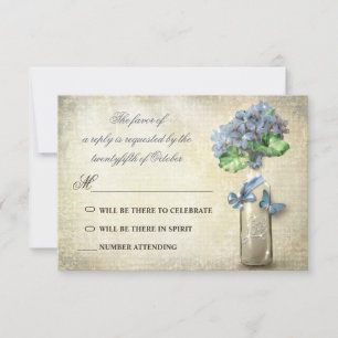 trouw-rsvp met oude wijnfles & bloemen RSVP kaartje