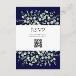 Trouw RSVP met QR-code en Navy Blue Eucalyptus Informatiekaartje