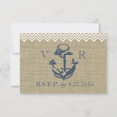 Trouw-RSVP met scheepsanker en chevron RSVP Kaartje (Achterkant)