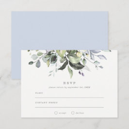 Trouw-RSVP met stoffig blauwe bloemen Kaart