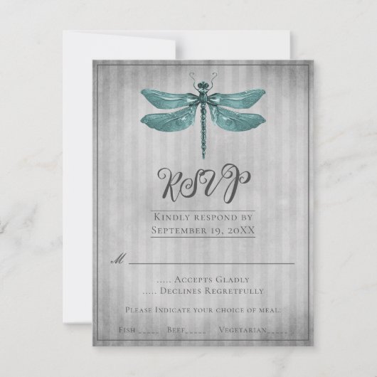Trouw-RSVP met Turkoois Juweel Libel RSVP Kaartje (Voorkant)