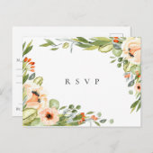 Trouw-RSVP met verzoek om song bij perzik botanisc Uitnodiging Briefkaart (Voorkant / Achterkant)