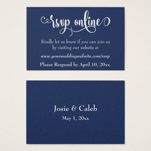 Trouw-RSvp online invoegen Wit script & Navy, 10 Visitekaartjes (Voorkant /achterkant)