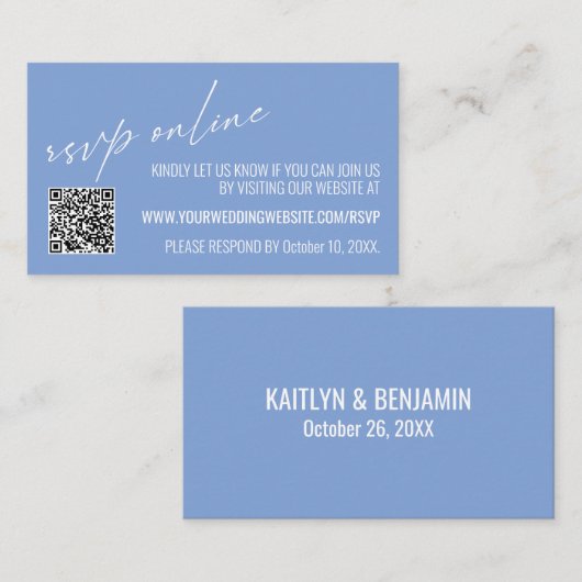 Trouw RSVP Online QR Code Periwinkle Blauw Informatiekaartje (Voorkant / Achterkant)