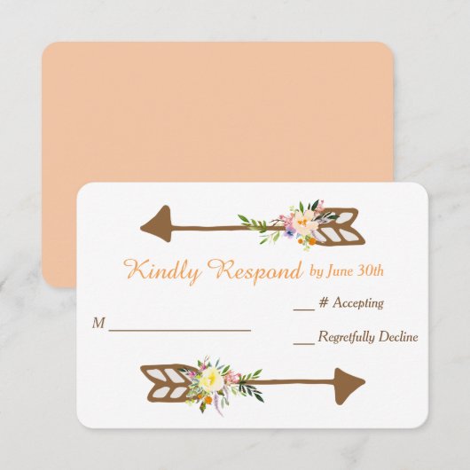 Trouw-RSVP Perzik Bloemboeket RSVP Kaartje (Voorkant / Achterkant)