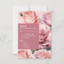 Trouw RSVP-reactiekaart met roze rozen RSVP Kaartje