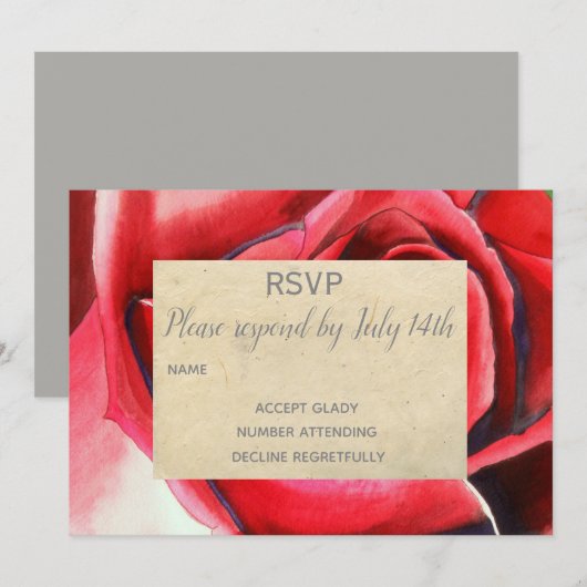Trouw RSVP Rode Roos bloemkunst rustiek Kaart (Voorkant / Achterkant)