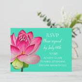 Trouw-RSVP roze lotus watercolor bloemkunst Kaart (Staand voorkant)