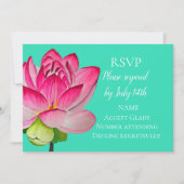 Trouw-RSVP roze lotus watercolor kunst bloem Kaart (Voorkant)