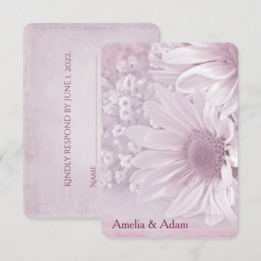 trouw RSVP roze madeliefjesboeket (Voorkant / Achterkant)