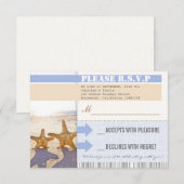 trouw RSVP tickets met zeester op het strand Kaartje (Voorkant / Achterkant)