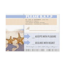 trouw RSVP tickets met zeester op het strand