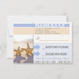 trouw RSVP tickets met zeester op het strand Kaartje