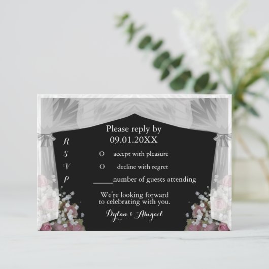 Trouw-RSVP-uitnodiging in Blush Roze en Stof Sage Kaart (Staand voorkant)