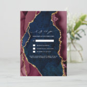 Trouw-RSVP-uitnodiging in Navy, Burgundy & Goud Ag Kaart (Staand voorkant)