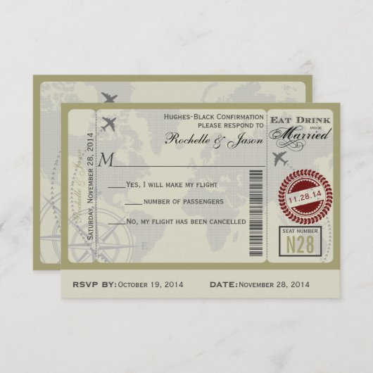 Trouw RSVP vliegticket Kaart (Voorkant / Achterkant)