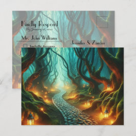 Trouw-RSVP voor Twisted Woodland Lantern Path Uitnodiging Briefkaart