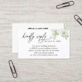 Trouw RSVP Zakelijk QR code met Vintage Bloemen Visitekaartje