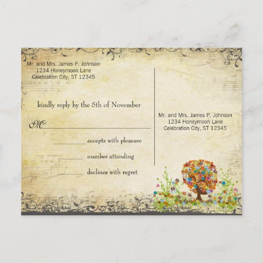 Trouw-RSVP zijtak Betoverde Woud Uitnodiging Briefkaart (Achterkant)