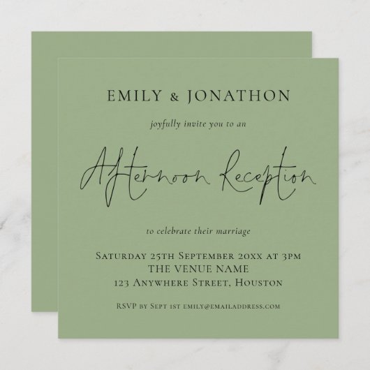 Trouw Sage Groene Afternoon Ontvangst Uitnodiging (Voorkant / Achterkant)
