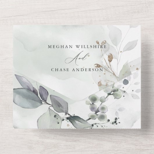 Trouw Sage Groene Bladeren   All In One Uitnodiging (Achterkant)