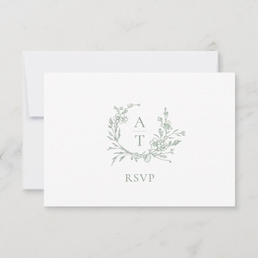 Trouw Sage Groene Script Crest Monogram RSVP Kaart (Achterkant)