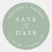 Trouw 'Save The Date'-envelop in saliegroen Ronde Sticker (Voorkant)