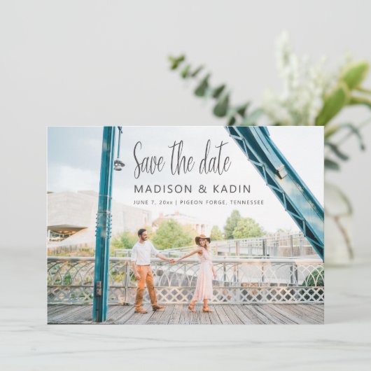 Trouw Save the Date Eucalyptus Wit (Staand voorkant)