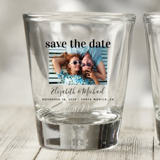Trouw Save the Date Foto Douane Shotglas Shot Glas