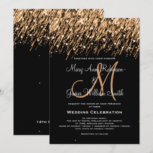 Trouw "Save the Date" Goud Vallende Sterren Kaart (Voorkant / Achterkant)