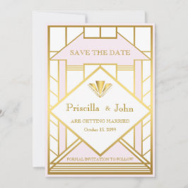 Trouw Save the Date,Great Gatsby,wit goud roze Date