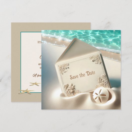Trouw 'Save The Date' in strandzand Save The Date (Voorkant / Achterkant)
