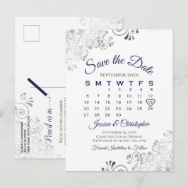 Trouw 'Save the Date'-kalender met marineblauw op  Aankondigingskaart