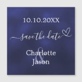 Trouw Save the Date-magneet met hart in marineblau (Voorkant)