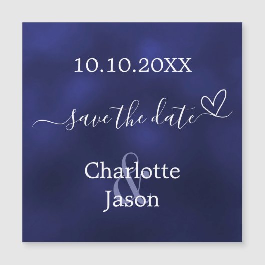 Trouw Save the Date-magneet met hart in marineblau (Voorkant)