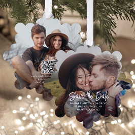 Trouw Save the Date QR-code & 2 foto's Kerstmis Ornament Kaart