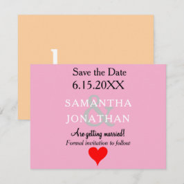 Trouw Save the Date Roze Beige Rode Hart